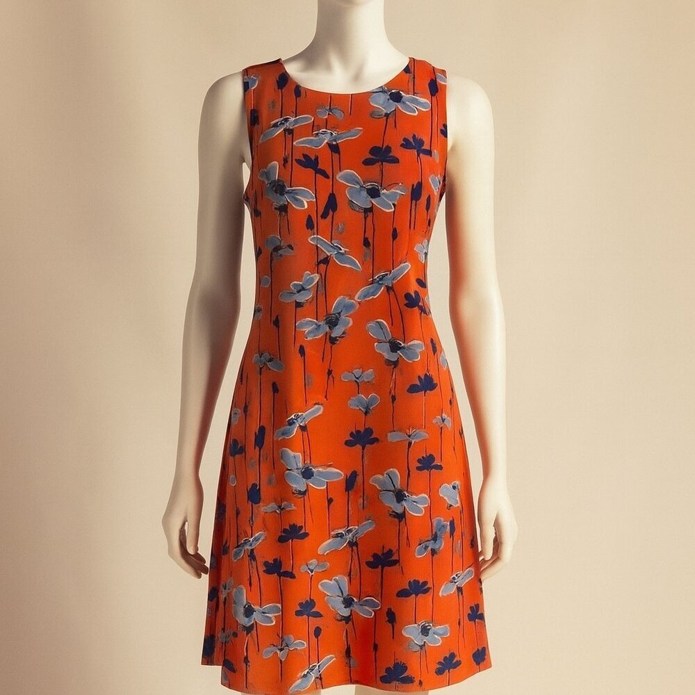 Tommy Hilfiger Orange and Blue Floral Dress Mini 90s Y2K Style Size 2
